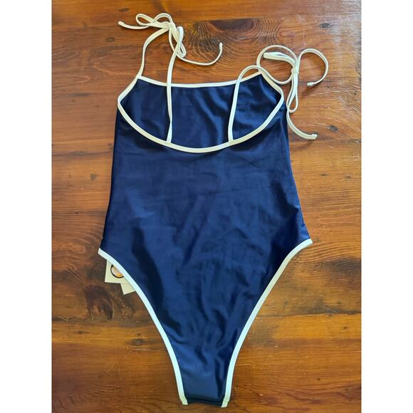 TROPIC OF C Women's Navy Tie Straps Cosmo Scoop Neck One Piece Swimsuit Sz S NWT - Picture 8 of 12